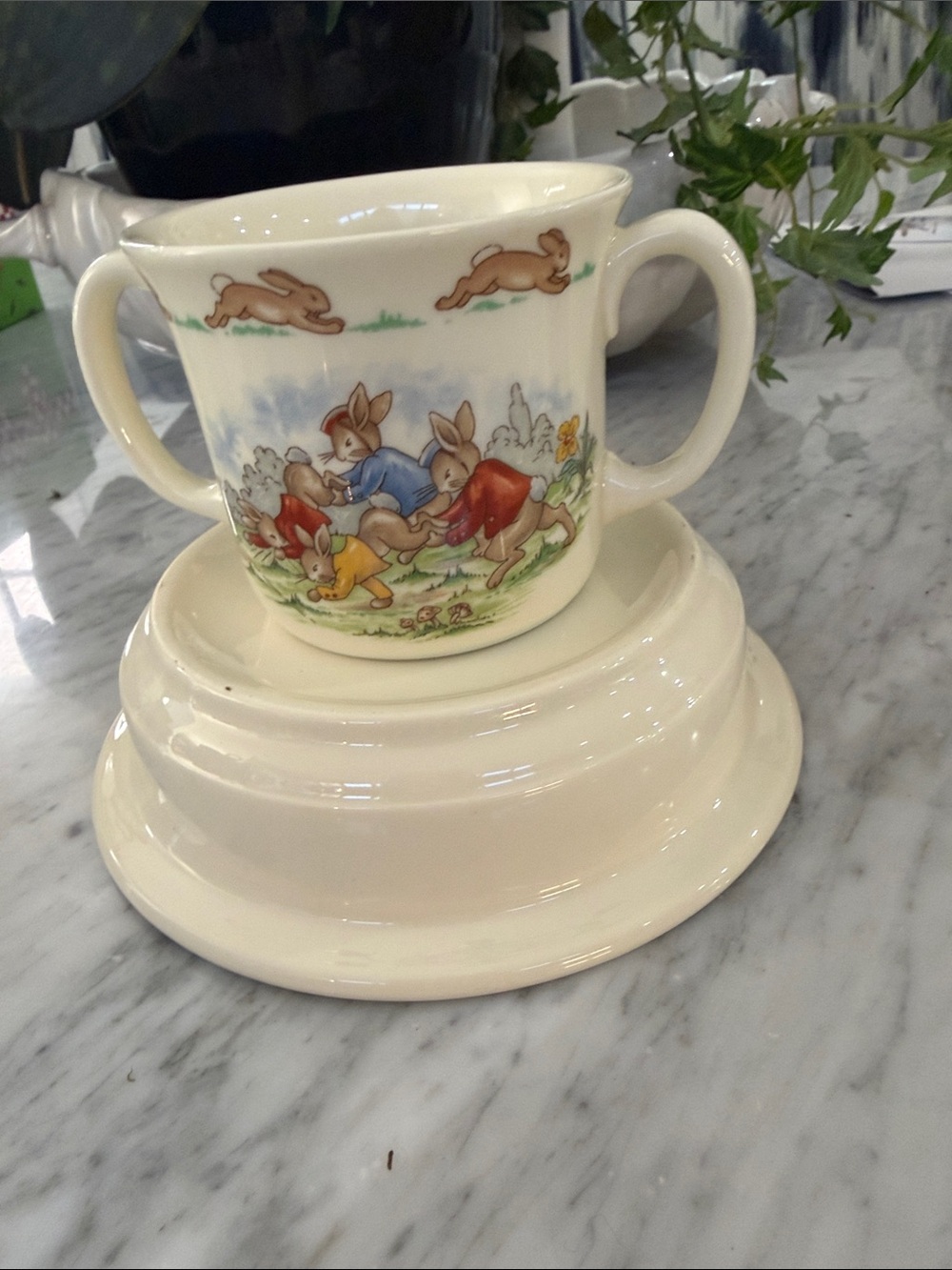 Royal Doulton Cream Child’s Two-Handled Bunny Cup with Multicolor Scene